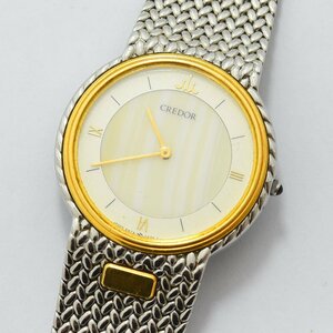 1円 可動品 腕時計 セイコー SEIKO クレドール 5A74-0240 クォーツ メンズ SS 18KT ホワイト 同梱不可