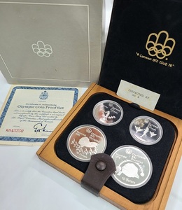 プルーフ銀貨 4枚セット1976 カナダ モントリオールオリンピック記念 木箱 ケース 記念コイン 記念硬貨