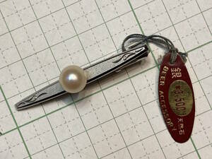 SILVER シルバー製 古い 真珠 ネクタイピン◯タイタック タイピン タイバー◯昭和 レトロ アンティーク 