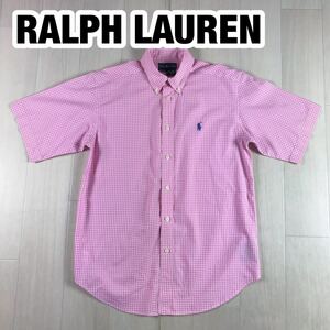 RALPH LAUREN ラルフローレン 半袖シャツ M(12/14) チェック柄 ピンク×ホワイト 刺繍ポニー