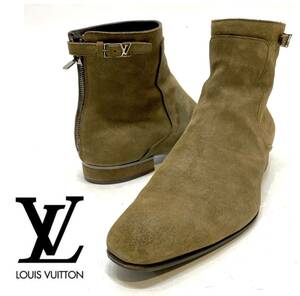 LOUIS VUITTON MENS LVロゴ ヒールジップ スエードチャッカブーツ ルイヴィトン ストラップ チェルシー アンクルboots ベージュ系