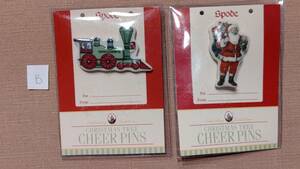 B 2004年 Spode スポード クリスマスツリー CHEER PINS 2点セット（サンタクロース AMERICAN SANTA PIN , 蒸気機関車 CHEER PIN ENGINE）