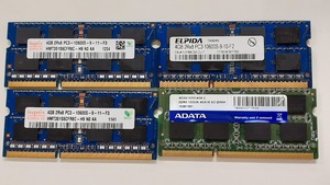 L0419-05　PCメモリ4枚セットhynix (2枚）ELPIDA ADATA PC3-10600S(DDR3-1333) 各4GB 計16GB