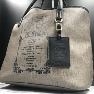 1円【美品/定価13万】BVLGARI ブルガリ メンズ トートバッグ ビジネスバッグ 肩掛け コレツィオーネ PVC レザー 本革 A4◎ 大容量 ブラック