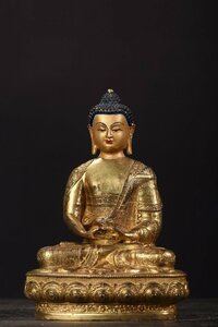 ◆古寳堂◆清 銅製 塗金 釋迦摩尼像 仏教古美術 供養品 極細工 古置物 古擺件 中国古美術 時代物 古董品