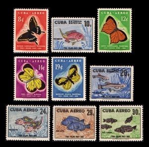 aαω25y2-7C13　キューバ1958年　蝶と魚・9枚完