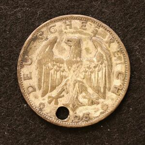 KM#44/ドイツワイマール共和国 1ライヒスマルク銀貨（1925）5g, 22.81mm[E3785]コイン