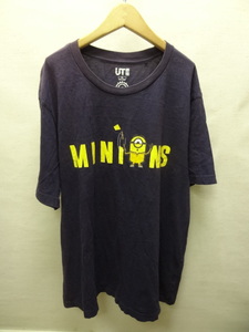 全国送料無料 ユニクロ UNIQLO UT メンズ 綿100%素材 ミニオンズ プリント 半袖 紺色 Tシャツ XLサイズ