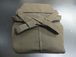 1円 良品 正絹 行灯袴 男性用 茶色 縞 卒業 入学 仕立て付き 紐下90cm 高級【夢職】★★★