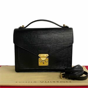 極 美品 希少品 LOUIS VUITTON ルイヴィトン モンソー エピ レザー 本革 2way ハンドバッグ ミニ ショルダーバッグ ブラック 28191