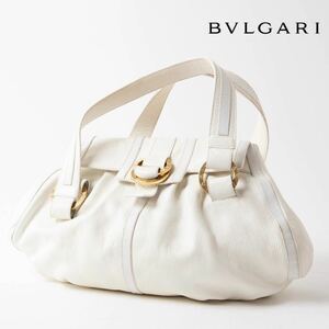 1円 ★美品★BVLGARI ブルガリ チャンドラ レザー ハンドバッグ トートバッグ レディース ブラック系 ホワイト系 79-2