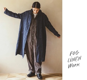 新品 22aw fog linen work リネンデニムＡラインコート 紺 ゆったり 秋冬