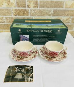 【未使用】JOHNSON BROTHERS ペア　カップ ソーサー 洋食器 花柄 MADE IN ENGLAND ジョンソン・ブラザーズ