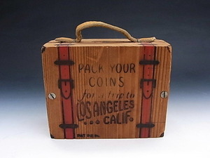 加州 スーベニアー 木製 スーツケース型 貯金箱 ◆ 米国アンティーク