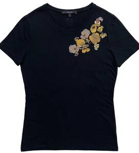 グッチ GUCCI 国内正規品 フラワー 花柄 カットソー Tシャツ レディース Sサイズ 黒 ブラック