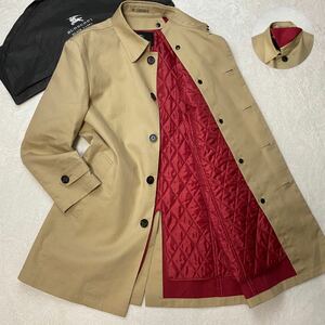 【超希少LL】極美品 バーバリーブラックレーベル 裏地赤 キルティングライナー付き ステンカラーコート ベージュ BURBERRY BLACK LABEL