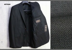 新品アルチザン 春夏 日本製 イタリア製カノニコ生地 ホップサック ジャケットS黒 定価9.2万円/ARTISAN MEN2