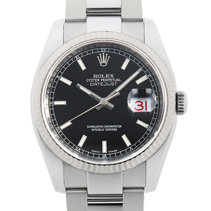 ロレックス デイトジャスト 116234 ブラック 3列 オイスターブレス V番 中古 メンズ 腕時計