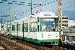 鉄道写真　広島電鉄　3500形　ぐりーんらいなー　Lサイズ　ネガ・データ化