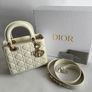 美品 付属品付き Lady Dior My ABCDior バッグ スモール カナージュラムスキン WHITE クリスチャンディオール レディース HAND BAG