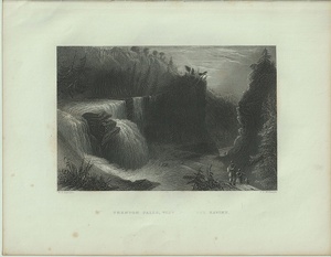 1840年 Bartlett アメリカの風景 鋼版画 トレントンの滝から渓谷を見下ろす Trenton Falls, view down the Ravine