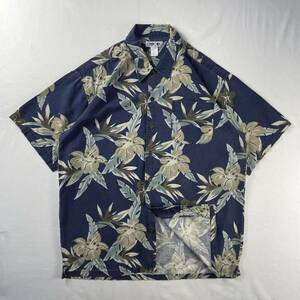 US Vintage 90s CHEROKEE コットン100% ハイビスカス柄 花柄 ウッド調ボタン 総柄 デザインシャツ アロハシャツ 