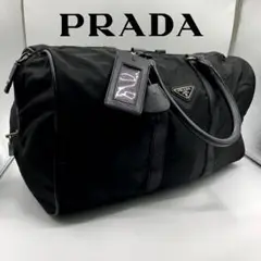 【美品】PRADAプラダ 正規品　ボストンバック　ナイロン　レザー　三角ロゴ　黒