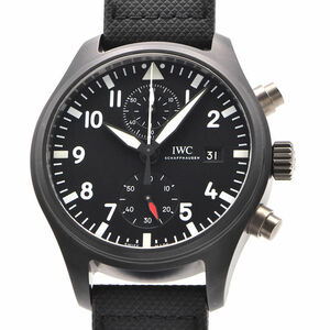 [3年保証] IWC メンズ パイロットウォッチ クロノグラフ トップガン IW389001 デイト ブラック 革ベルト 自動巻き 腕時計 中古 送料無料