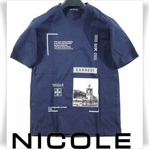 新品1円～★ニコル セレクション NICOLE selection メンズ ストレッチ 半袖 クルーネック ロゴカットソー 48 L ネイビー Tシャツ ◆2356◆