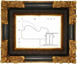 額縁 油彩額縁 油絵額縁 木製フレーム 黒角花 金+黒 サイズP80号