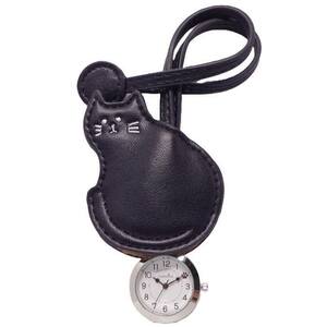 懐中時計 時計 レディ－ス ネコ ニャンコ ハングウォッチ E03423A-6-BK バッグチャーム 鞄ストラップ かわいい 猫 ねこ 振り向きネコ
