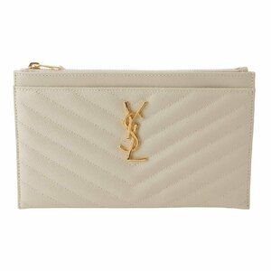 【サンローラン】SAINT LAURENT　YSL レザー キルティング ビルポーチ 504922 ホワイト 未使用【中古】【正規品保証】196226