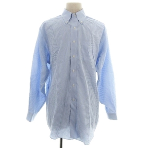 ブルックスブラザーズ 1818 シャツ ワイシャツ Yシャツ ボタンダウン 長袖 コットン 薄手 ストライプ 17 1/2 青 ブルー メンズ