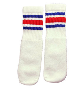 SkaterSocks ベビー キッズ ロングソックス 靴下 赤ちゃん Kids White tube socks with Royal Blue-Red stripes style 3 (10インチ)