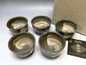 新品 越前焼 織田焼 椿窯 五島哲 湯呑 5客セット 刷毛目 茶器 茶道具 煎茶道具 陶器 和食器 福井県質屋の質セブン C