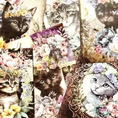 コラージュペーパー　ネコと花B　10種20枚　10ｘ14ｃｍ　猫の紙素材