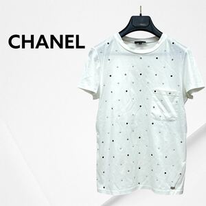 高級 CHANEL シャネル P55402K07251 コットン ドット柄 半袖 Tシャツ レディース