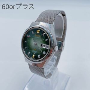 4H008 【動作品】SEIKO セイコー 腕時計 LM ロードマチック 5206-6100 シルバー 文字盤グリーン系 通電動作確認済