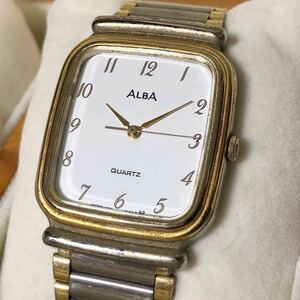 【即決/送料無料】 SEIKO ALBA V321-5120 vintage セイコーアルバ レクタンギュラー クォーツ コンビカラードレスウォッチ 中古腕時計 