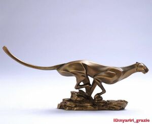 チーター 彫刻 ヒョウ像 樹脂 36×7×15.5cm 置物 デコレーション 装飾 銅 アニマルギフト 送料無料 3