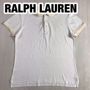RALPH LAUREN ラルフローレン 半袖ポロシャツ レディースサイズ M ホワイト ライトイエロー ボーダー 刺繍ポニー