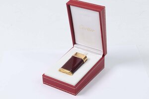 Cartier カルティエ ゴドロン ガスライター ボルドー×ゴールドカラー 喫煙具 箱付 ジャンク 4474-N