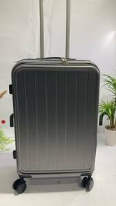 スーツケース USBポート付き キャリーケース Mサイズ キャリーバッグ フロントオープン 軽量設計 大容量 多収納ポケット sc172-24-gy