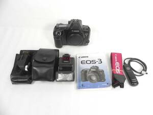 [R719]Canon EOS-3 一眼レフ フィルムカメラ ボディ 取説・アングルファインダー・ストロボ付