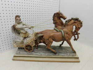 美品に近いクラス☆ローマ神話 アキレス 2匹の馬のチャリオット 彫刻 置物 オブジェ 事務所 玄関☆　管理番号929-77