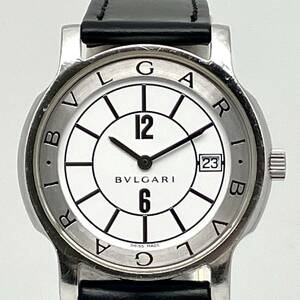 【可動品】BVLGARI ソロテンポ ST35S 文字盤ホワイト デイト 腕時計※非純正ベルト交換済