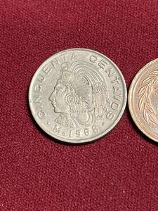 メキシコ　50センタボ　白銅貨　1968年