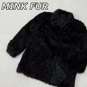 【MINK FUR】ミンク 本毛皮 リアルファー ショールカラー ハーフコート ジャケット 黒 焦げ茶 ブラック ダークブラウン
