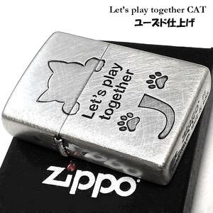 ZIPPO 可愛い Let’s play together CAT 猫 ジッポ ライター シルバー おしゃれ ネコ 銀 かわいい 女性 レディース メンズ ギフト