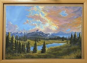 風景画 アクリル画 絵画　『アラスカのカラフルな日の出』